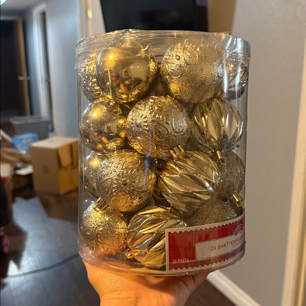 Holiday Time Shatterproof Ornament Set 26 gold